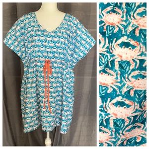 NWOT Southern Taters Boutique Watercolor Crab Print Swim Cover Up